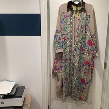 Embroidered Floral Button Front Long Kimono Jacket Beige Multicolor Women