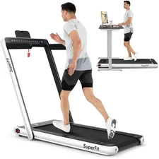 2 in 1 Folding Treadmill Dual Display 2.25HP Superfit Under Desk Electric Pad