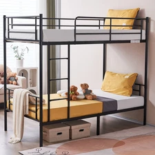 Twin over Twin Steel Bunk Bed with Ladder for Kids and Adults Bedroom
