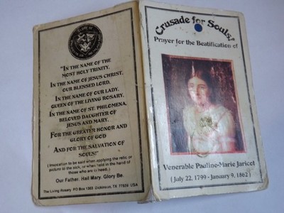 Relic prayer card crusade for souls Beatification of Ven Pauline Marie Jaricot