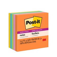 Post-it Super Sticky Notes, 5 Sticky Note Pads, 3 x 3 in., School Supplies for