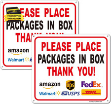 Please Place Packages in Box Sign, 2Pack Delivery Signs for Packages, 10"X8.6" D