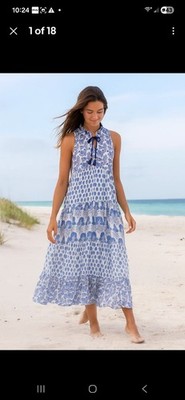NEW Calypso St Barth Daria Small Sleeveless Maxi Dress Tiered Blue Cottage Core