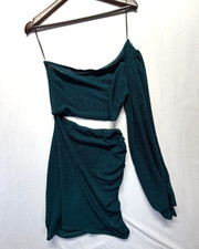 Windsor Steal The Shine Glitter Cutout Dress Womens M Teal Green One Shoulder