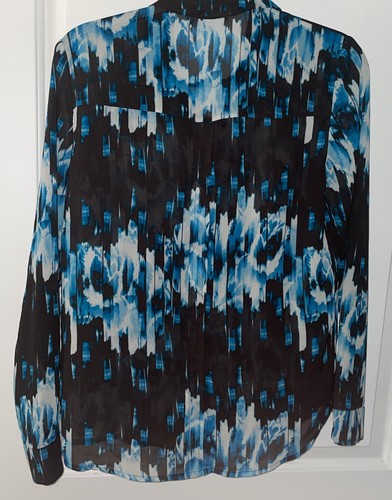 Derek Lam Design Blue/black Blurred Print Chiffon Tunic Blouse -Sheer Top Sz S - Picture 5 of 5