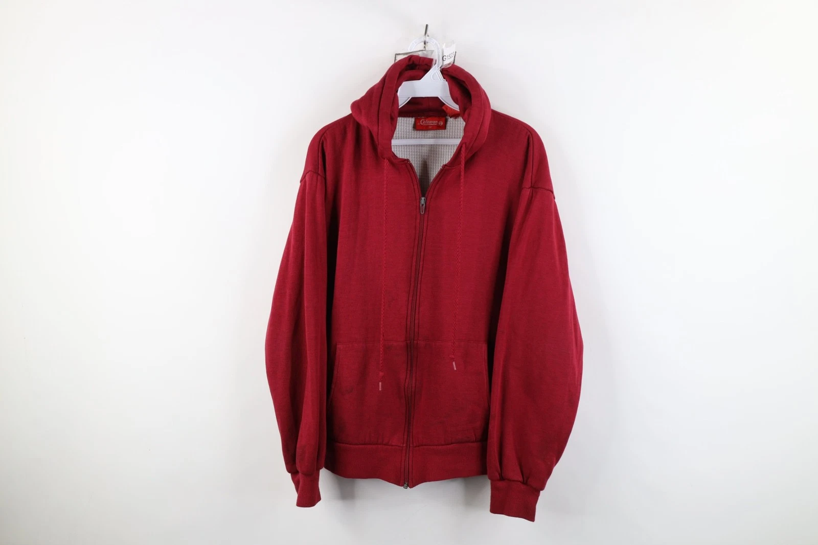 Vtg 90s Streetwear Mens Medium Blank Thermal Waffle Knit Lined Hoodie Sweatshirt