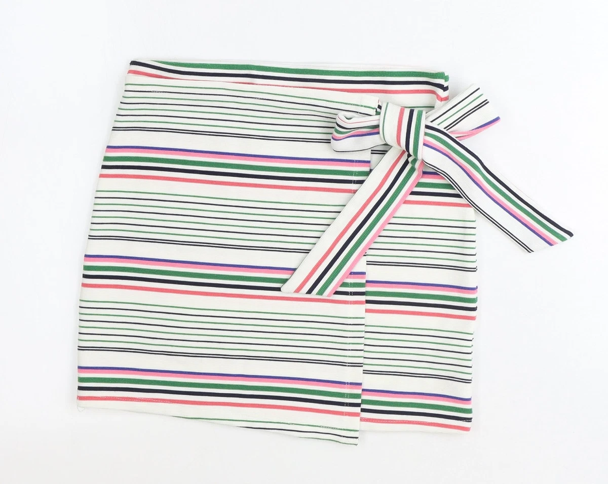 Jupe Topshop Taille 12 Rayures Blanches En Viscose, Coupe A-ligne Avec Ceinture, Super état