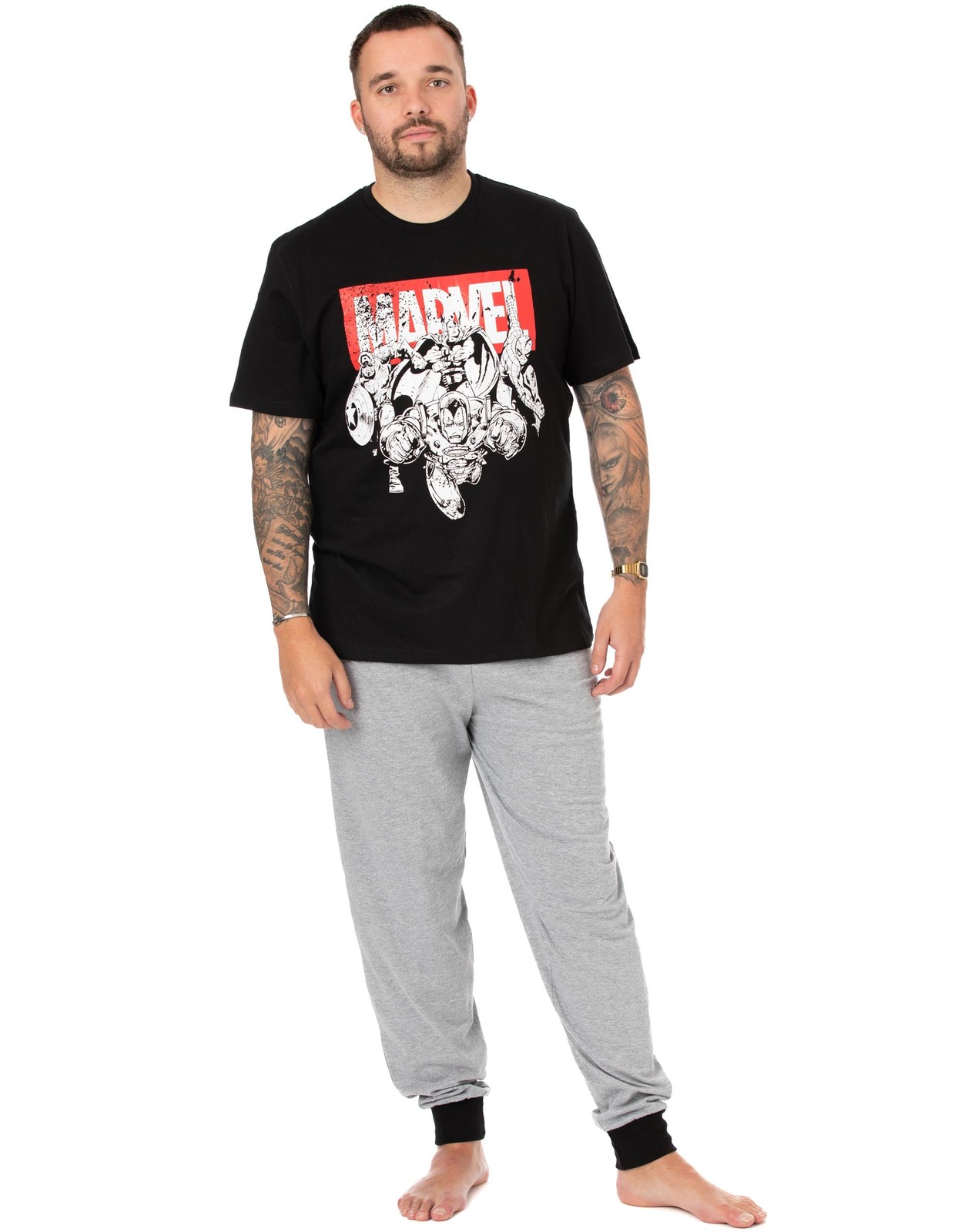 Marvel Short Sleeve Long Leg Pyjama Set | Mens Black | Official Merch