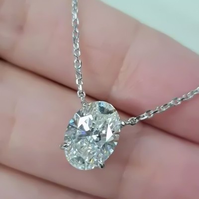 3.01 Ct Oval Cut White Diamond Solitaire Pendant in 925 Sterling Silver Gift