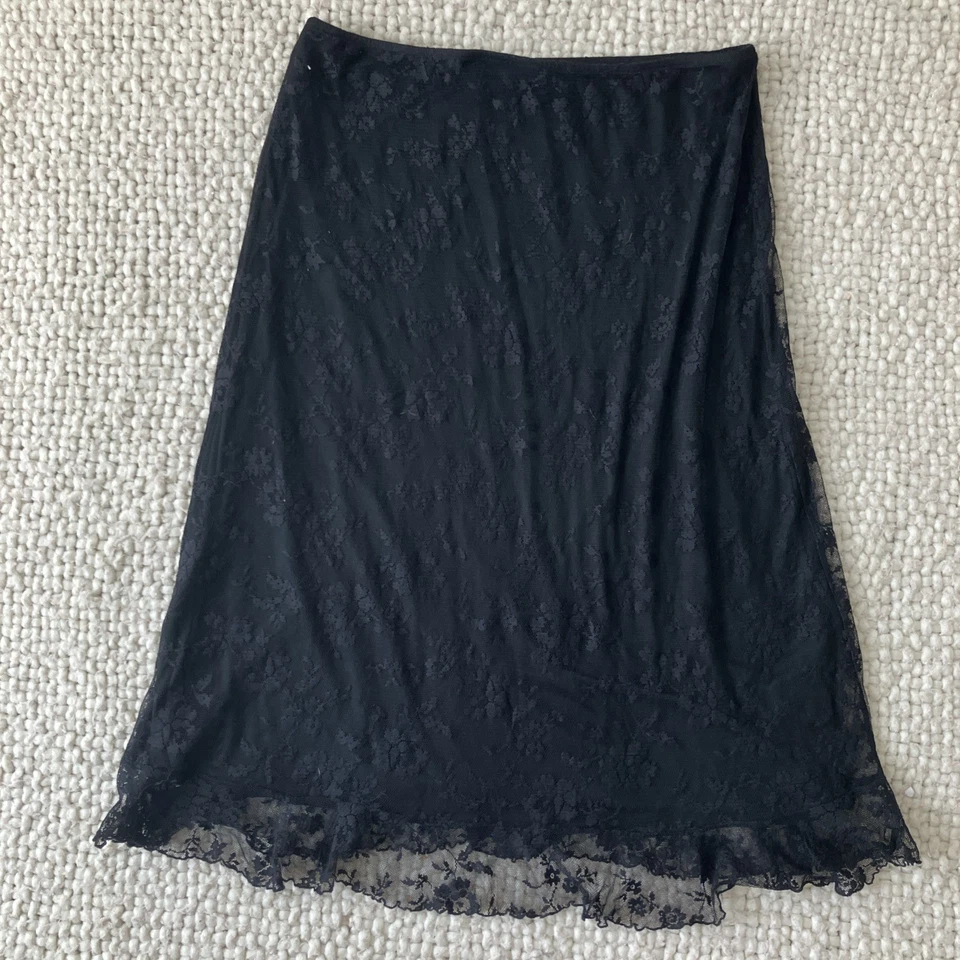 De Colección Falda Mossimo 1X Falda Negra Superpuesta de Encaje Sin Mangas Bruja Capricho Años 90 Y2K Foto 2 de 4