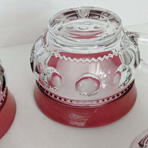 Kings Crown Ruby Red Flash Set Of 4 Cups Vintage Punch Glasses Teacups - Picture 9 of 13