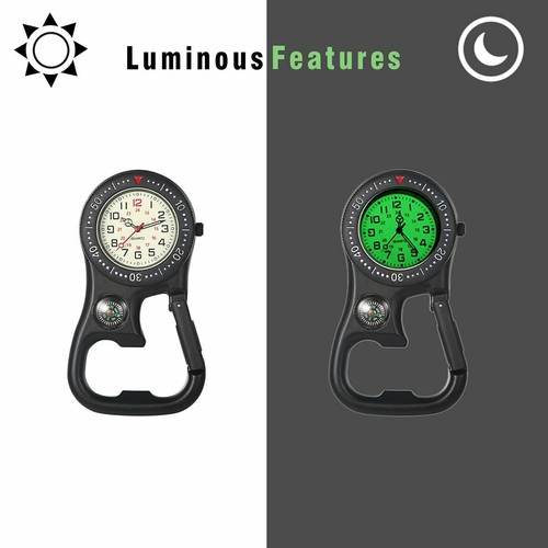 1X Multifuction Compass Corkscrew Carabiner Clip Watch Luminous Pocket Watch - Picture 10 of 19