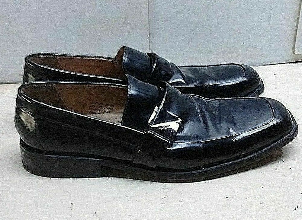 Kenneth Cole New York Black Leather Loafer Apron Toe Dress 