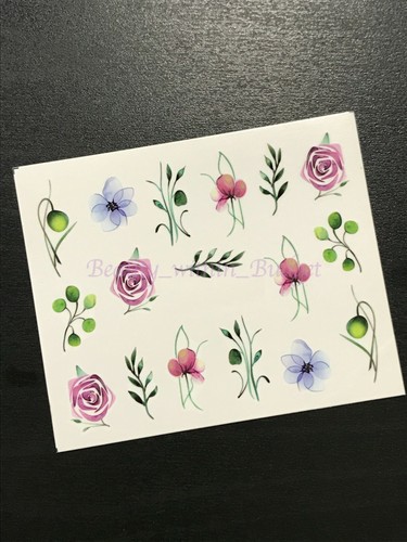 Watercolour Floral Nail Art Water Transfer Decal Stickers Rose Poppy Peony AU - Picture 7 of 11