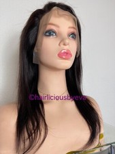 Human Hair Wig 18 Inch Long Straight Lace Frontal Natural Color Darker Brown