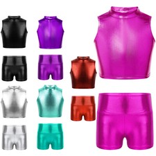 Kids Girl's Dance Outfit Workout Vest And Bottoms Sports Top With Shorts Set