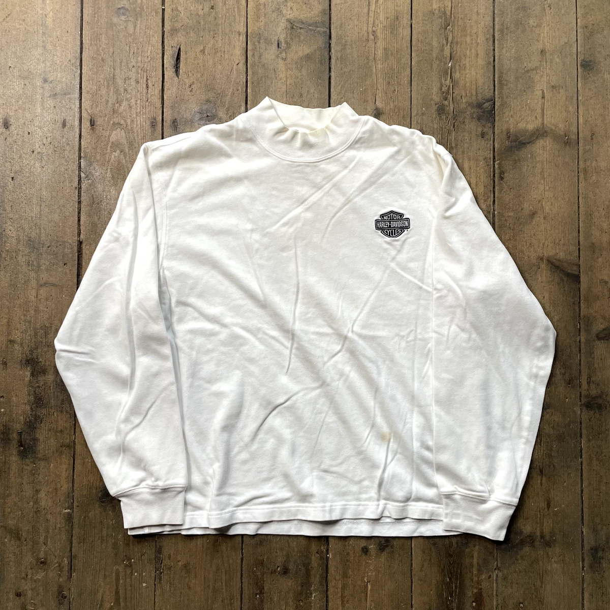 Harley Davidson Sweatshirt Mock Neck Biker Racing Sweater White