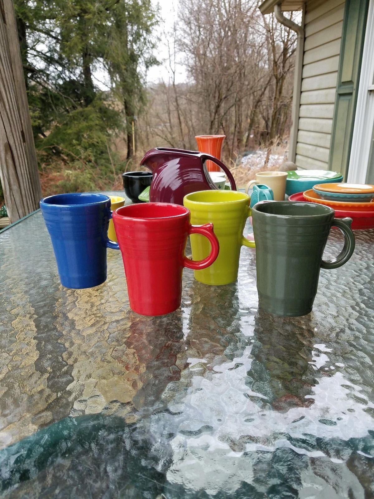 set 4 LATTE MUG CUP scarlet lemongrass sage lapis FIESTA WARE new