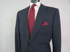 Henry Poole Savle Row London Bespoke navy blue pin stripe full suit 46 R
