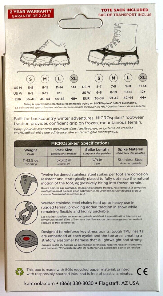 Kahtoola MICROspikes Ice Cleats Hike Work Black NEW NIB All Size S