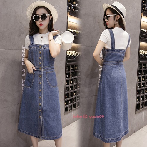 New Womens Long Jean Dress Suspender 