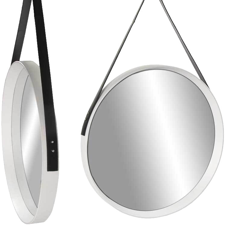 Specchio Tondo Bianco 51x7 cm - Stile Nordico con Cinghia