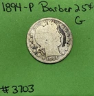 1894-P Barber / Liberty Head Quarter .25c Good