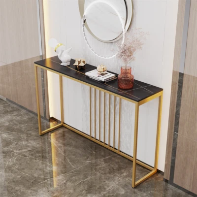 Konsolentisch Marmor Beistelltisch Flurtisch Golden Metall Sideboard Modern Deko - Bild 1 von 4