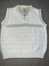 Vintage Y2K Toddler Boy 2T Cotton Knit Green  White Sweater Vest Prep Tennis