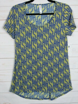 Lularoe Women's Classic T Heathered Blue with Gold Giraffe Top Size Small NWT