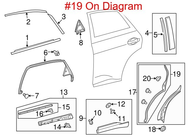 NEW OEM Rear Right Door Rear Weatherstrip Seal 678730E010 NEW OEM Rear Right Door Rear Weatherstrip Seal 678730E010