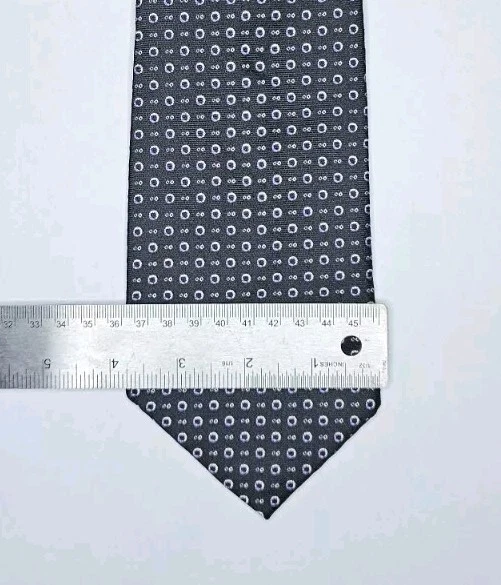 Corbata de seda Ralph Lauren 57" x 3,75" negra con círculos geométricos morados y blancos Foto 2 de 4