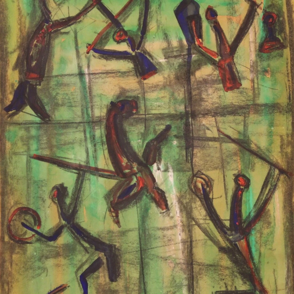 Pintura abstracta cuadro técnica mixta papel firmado siglo XX 900 arte moderno