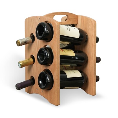 CONSDAN Wine Rack, Wine Racks Countertop, Oak Wine Bottle Holder 6 Bottles
