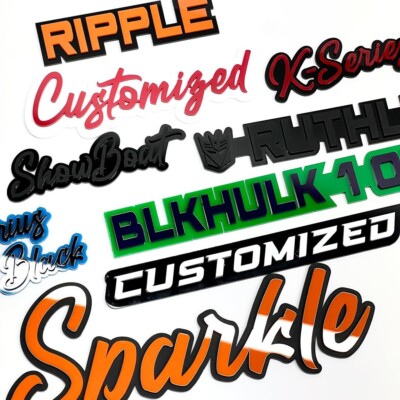 Customized Car Acrylic Emblem Badge MULTI COLOR Custom Text Names