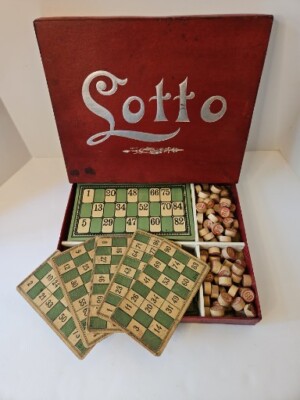 Antique Spear's Game Lotto Spear Works J W S & S Bavaria~90 TILES 18 CARDS+GLASS