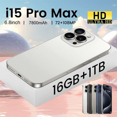i15 Pro Max Android 14 Smartphone Global Unlocked 16GB+1TB 6.8'' 7800mAh 72+108MP