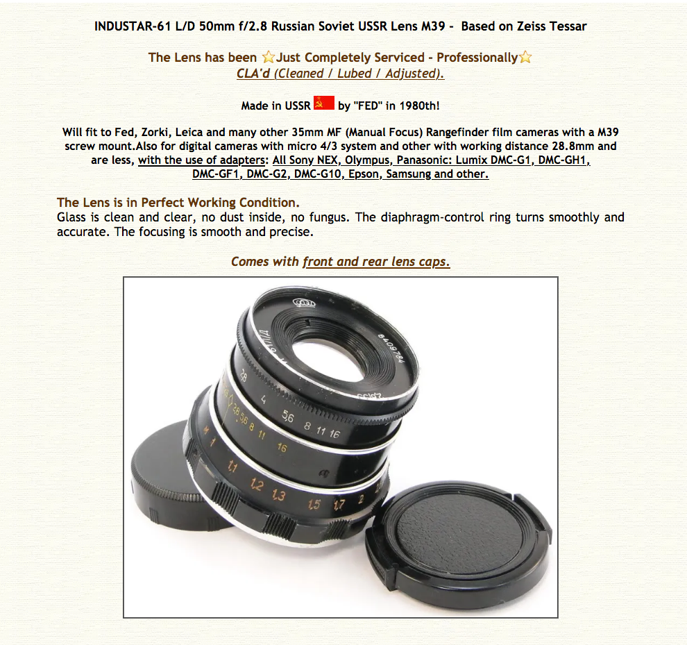 ⭐ CLA'd ⭐ 1980!💫 INDUSTAR-61 L/D 50mm f/2.8 Made in USSR ⭐ CLA'd ⭐ 1980!💫 INDUSTAR-61 L/D 50mm f/2.8 Made in USSR