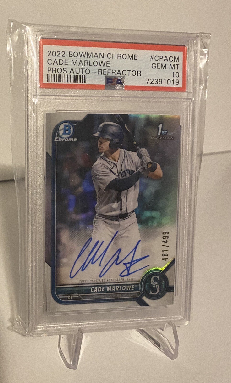 CADE MARLOWE — 1ST AUTO REFRACTOR /499 PSA 10 — 2022 Bowman Chrome SEA MARINERS