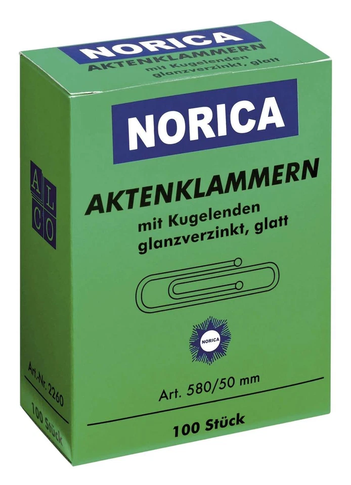NORICA Aktenklammern mit Kugelenden - 50 mm glatt, verzinkt, 100 St.