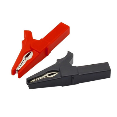  2 Krokodilklemmen isoliert  rot und schwarz Länge-55mm mit 4mm Bananenbuchse. 