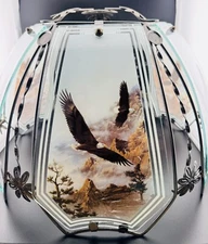 Vintage OK LIGHTING Patriotic Eagles In Flight Lamp Shade With Glass Panels