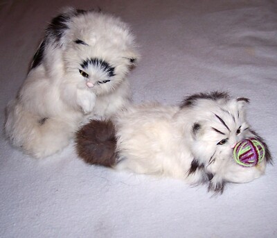 Vintage Ball Playing Kitty & Paw Washing Lot Real Rabbit Fur Lifelike Cats #9