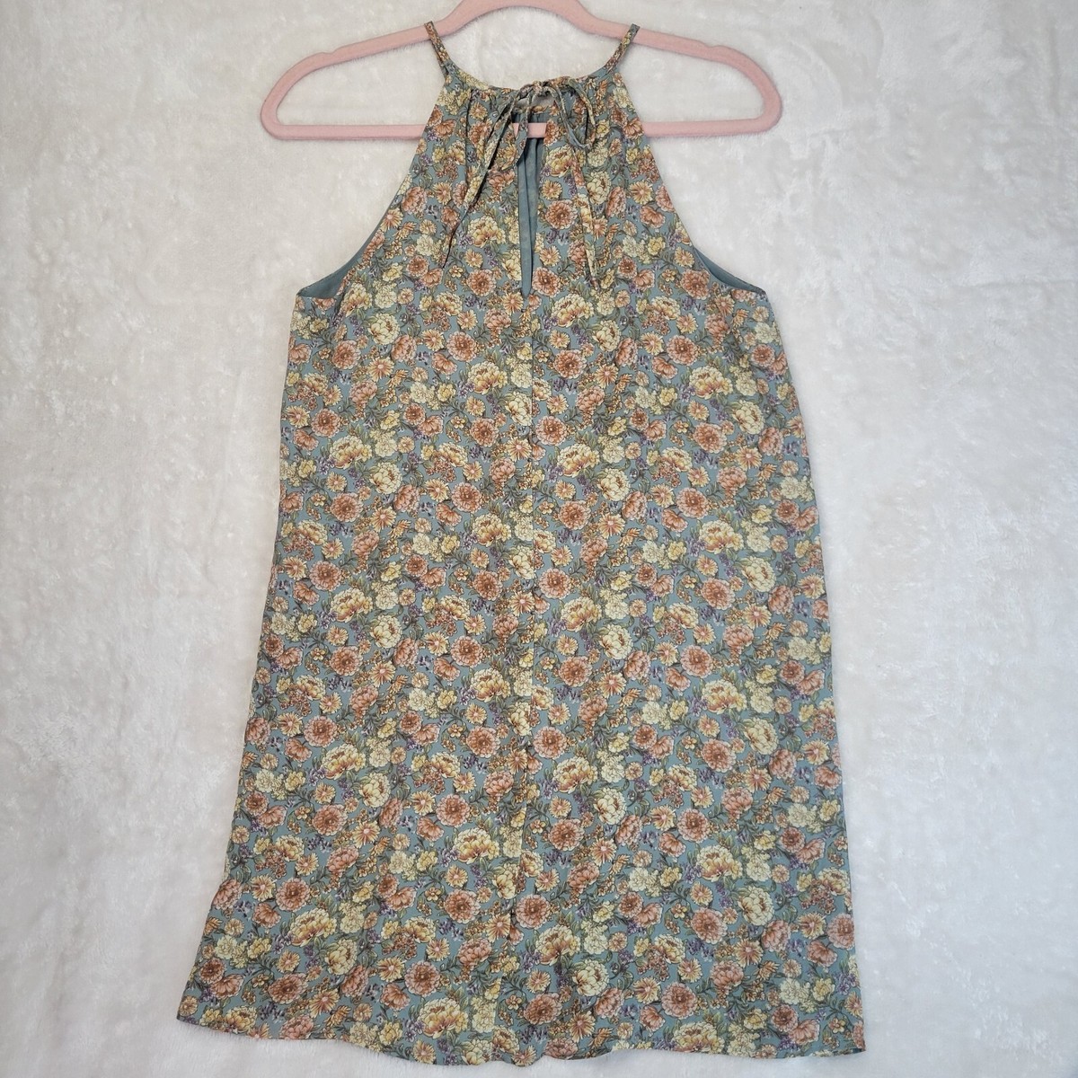 Forever 21 S Women's Halter Dress Chiffon Blue with Pink Floral Lined | eBay Forever 21 S Women's Halter Dress Chiffon Blue with Pink Floral Lined | eBay