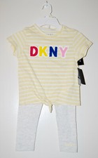 NWT DKNY Little Girls Yellow Knotted Hem Graphic SS T-Shirt Leggings Set sz 4