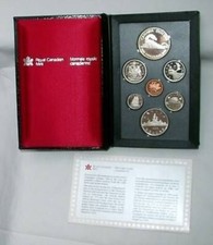 Etui mit Kursm&uuml;nzsatz 7 M&uuml;nzen Kanada 1986 in PP (1x Silber)