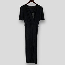 AX PARIS Black Plisse Wrap Midi Dress Short Sleeve UK 8 New BNWT No Belt