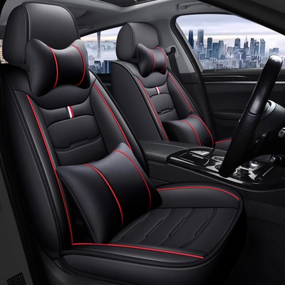 Auto für toyota SchwarzRot PU Leder Autositzbezüge 2-seats+Kopfstützen