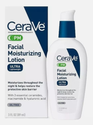 CeraVe PM Facial Moisturizing Lotion Ultra Lightweight 3Oz Oil-Free Moisturizer