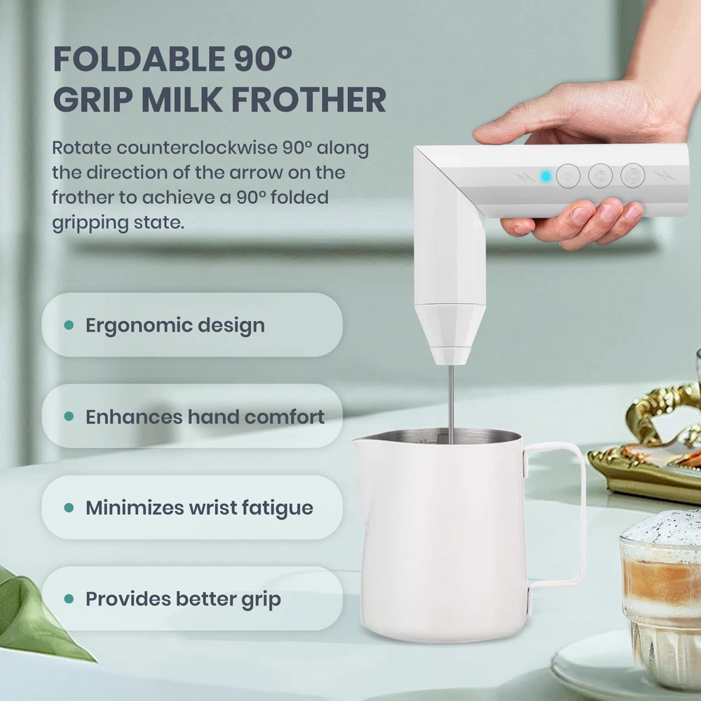 Milk Frother Handheld, USB Rechargeable Electric Foam Maker w/ 3 Heads for Latte
